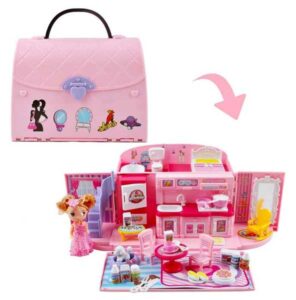 deAO Children’s 2-In-1 Pink Portable Doll House