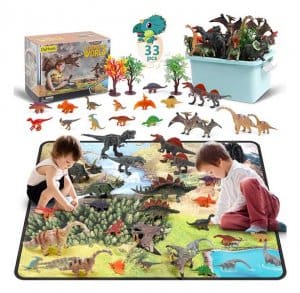 DigHealth 33 Pcs Dinosaur Toy Playset with Activity Play Mat